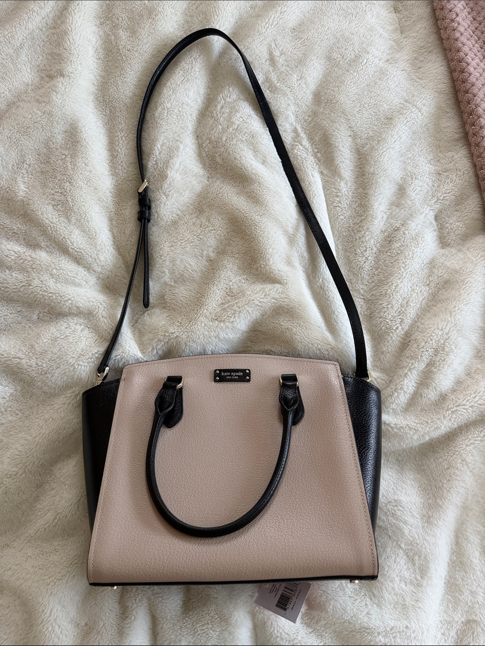 kate spade Pink-Beige and Black Two-Tone Satchel with Crossbody Strap